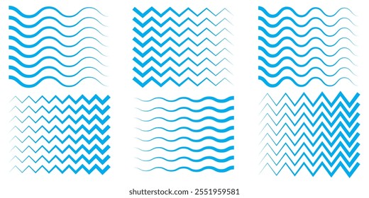 Zig-Zag-Wellensymbol, Vektorgrafik einzeln auf weißem Hintergrund. Blaue Zickzackwellenlinie.