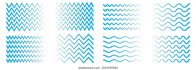 Zig-Zag-Wellensymbol, Vektorgrafik einzeln auf weißem Hintergrund. Blaue Zickzackwellenlinie.