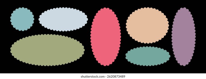 Zig zag wavy edge circle, oval, stickers set. Vector Jagged Geometric Shapes. Abstract Elements for Frame, Stamp, Template, Promo Design.