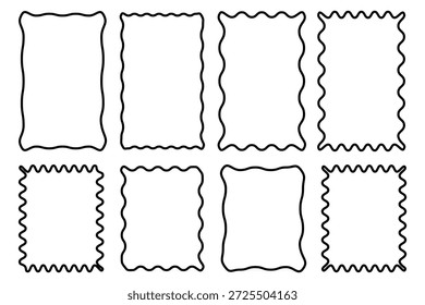 Zig zag Formas de rectángulo de contorno de borde ondulado Set. Marcos rectangulares en zig zag. Conjunto de contorno de forma rectangular irregular. Geométrica zig zag pegatinas de borde ondulado, marcos, Formas.