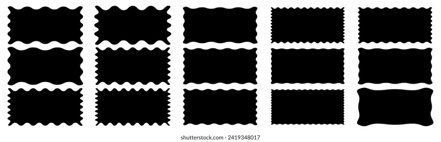 Zig zag Wavy Edge Rectangle Shapes Set. Jagged Geometric Rectangular vector collection. Abstract Elements