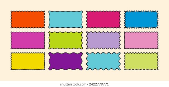 Zig zag Wavy Edge Rectangle Shapes Set. Vector Jagged Geometric Rectangular. Abstract Elements for Template, Stickers, Promo Design, Web Design and Social Media