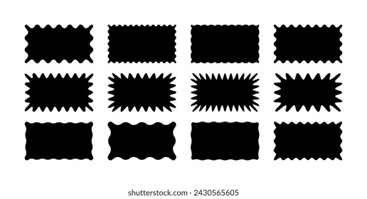 Zig zag Wavy Edge Rectangle Shapes Set. Vector Jagged Geometric Rectangular. Abstract Elements for Template, Stickers, Promo Design, Web Design and Social Media