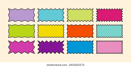 Zig zag Wavy Edge Rectangle Shapes Set. Vector Jagged Geometric Rectangular. Abstract Elements for Template, Stickers, Promo Design, Web Design and Social Media