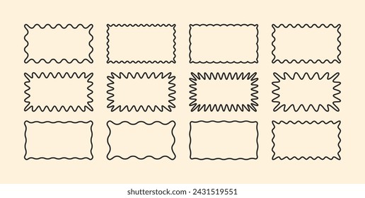 Zick-Zack-Wellenrand Rechteck-Shapes festgelegt. Geometrische rechteckige Vektorwellenlinie. Abstrakte Elemente für Vorlage, Aufkleber, Promo Design, Web Design und Social Media