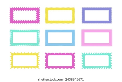 Zig zag wavy edge rectangle frames icon set. Abstract colorful borders with jagged edges. Vector illustration of silhouette blank for card, poster, flyer, sicker, template, badge
