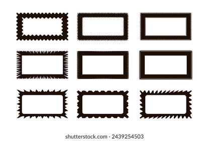 Zig zag wavy edge rectangle frames icon set. Abstract borders with jagged edges. Vector illustration of silhouette blank for card, poster, flyer, sicker, template, badge