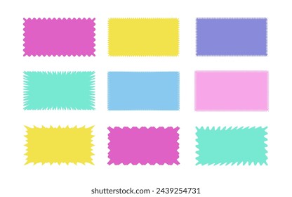 Zig zag wavy edge rectangle shapes icon set. Abstract colorful elements with jagged edges. Vector illustration of silhouette blank for card, poster, flyer, sicker, template