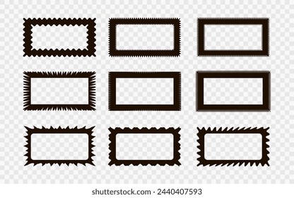 Zig zag wavy edge rectangle frames icon set. Abstract borders with jagged edges. Vector illustration of silhouette blank for card, poster, flyer, sicker, template, badge
