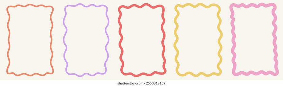 Zig zag wavy edge rectangle frame or border shapes set. Vector jagged geometric rectangular. Abstract elements for template, stickers, promo material, web or social media design.