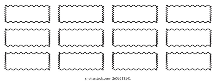 Zig zag Wavy Edge Rectangle Shapes Set. Vector Jagged Geometric Rectangular. Abstract Elements for Template, Stickers, Promo Design, Web Design and Social Media