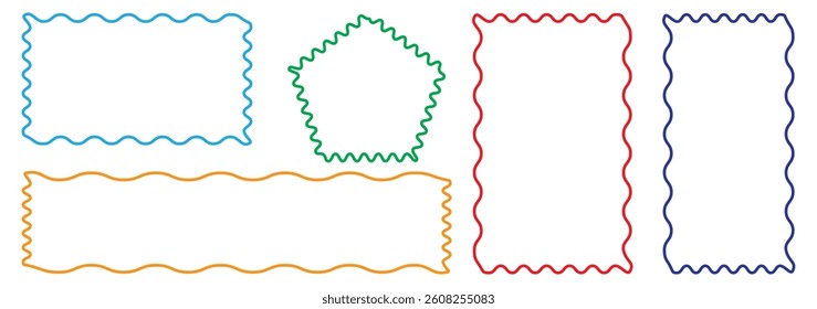 Zig zag wavy edge rectangle frame or border shapes set. jagged geometric rectangular. Abstract elements for promo material, web template, stickers, or social media, Vector illustration.