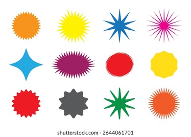 Zig zag Wavy Edge Rectangle, Oval, Circle Stickers Set. Vector Jagged Geometric Shapes. Abstract Elements for Frame, Stamp, Template, Promo Design, Web Design and Social Media.