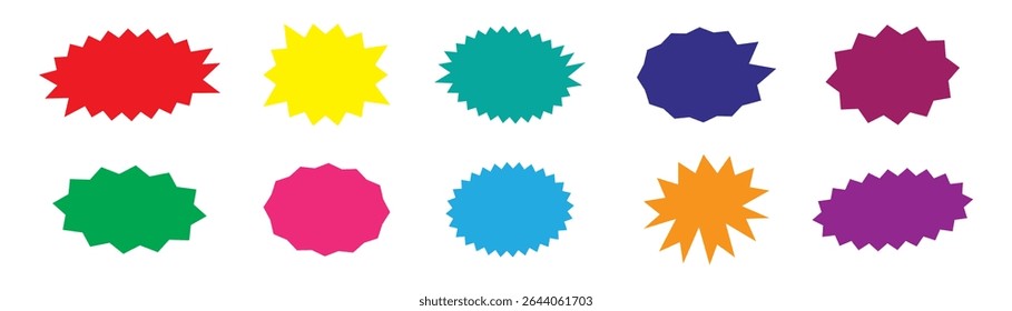 Zig zag Wavy Edge Rectangle, Oval, Circle Stickers Set. Vector Jagged Geometric Shapes. Abstract Elements for Frame, Stamp, Template, Promo Design, Web Design and Social Media.