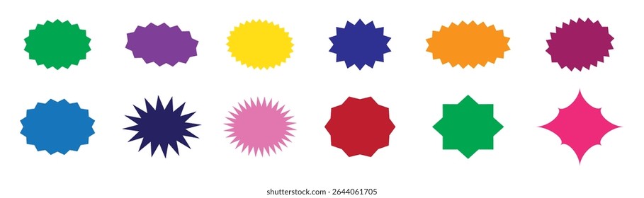 Zig zag Wavy Edge Rectangle, Oval, Circle Stickers Set. Vector Jagged Geometric Shapes. Abstract Elements for Frame, Stamp, Template, Promo Design, Web Design and Social Media.
