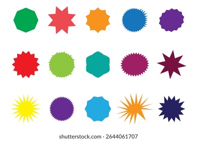 Zig zag Wavy Edge Rectangle, Oval, Circle Stickers Set. Vector Jagged Geometric Shapes. Abstract Elements for Frame, Stamp, Template, Promo Design, Web Design and Social Media.