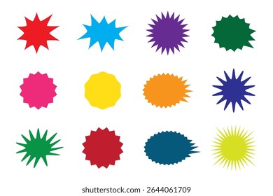 Zig zag Wavy Edge Rectangle, Oval, Circle Stickers Set. Vector Jagged Geometric Shapes. Abstract Elements for Frame, Stamp, Template, Promo Design, Web Design and Social Media.