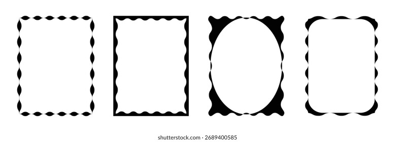 Zig zag wavy edge shapes frame box vector illustration. Scalloped edges with a wavy pattern. Adorable curved frames with retro-style wavy edges. eps 10
