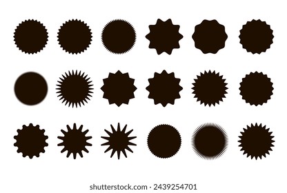 Zig zag wavy edge starbust circle shapes icon set. Abstract elements with jagged edges. Vector illustration of silhouette blank for sicker, label, tag, badge, stamp