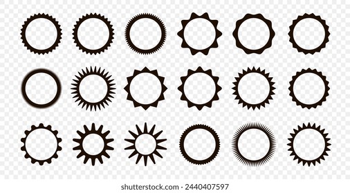 Zig zag wavy edge starbust circle frames icon set. Abstract elements with jagged edges. Vector illustration of silhouette blank for sicker, label, tag, badge, stamp