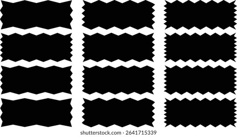 Zig zag Wavy frames set. Geometric Jagged Rectangular Frame collection. Abstract Zig zag shapes isolated on transparent background. EPS 10 