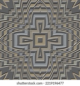 Zigzag 3d seamless pattern. Textured zig zag emboss background. Repeat chevron relief backdrop. Zig zag embossed surface 3d ornaments. Chevron. Herringbone. Flowers. Golden zigzag embossing texture.