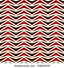 Zigzag abstract background. Red colors seamless pattern with repeated stylized triangles mosaic. Modern style texture. Can be used for digital paper, textile print, page fill. Vector illustration.