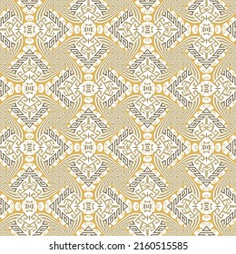 Zigzag abstract seamless pattern. Curved shapes and zig zag lines vector background. Greek golden ornaments with curve meanders, waves. Trendy geometric zigzag design on white. Endless repeat texture.