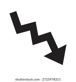 Ícone de seta para baixo em ziguezague para queda financeira e declínio de mercado um símbolo para crise econômica e perda de ações ou gráfico de tendência negativa
