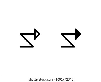 Zigzag arrow icon. With outline and glyph style