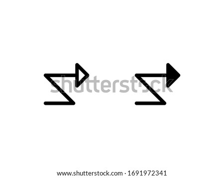 Zigzag arrow icon. With outline and glyph style