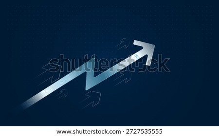 Zigzag arrow illustrating direction change, goal focus, and performance increase. Upward arrow showing clear direction toward future goals and increased performance