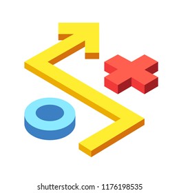 Zigzag Arrow With Letter O And X Vector Illustration In Isometric Design