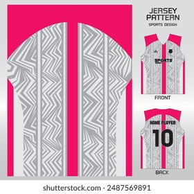 Zigzag behind pink white bars pattern design, illustration, textile background for sports t-shirt, football jersey shirt mockup for football club. consistent front view