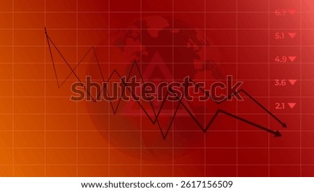 Zigzag black line on red-orange financial background represents chaotic market behavior and accelerated global economic weakening. Concept of economic crisis. Vector illustration