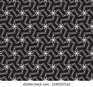Zigzag black line outline drawing pattern. Seamless nature pattern. Textiles and monochrome. Black background.