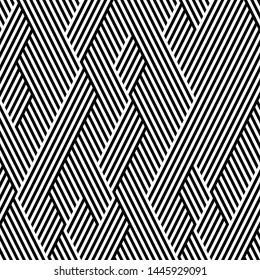 Zigzag black segments. Vector seamless pattern. Pattern with 50% black and white segments in foreground and 50% black and white segments in background.