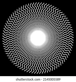 Zigzag, black and white abstract spiral design, fine zig zag swirl mandala, hypnosis, unconscious, stress, eye strain, optical illusion, vector includes pattern swatch that seamlessly fills any shape