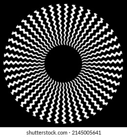 Zigzag, black and white abstract spiral design, zig zag swirl mandala, hypnosis, unconscious, stress, eye strain, optical illusion, vector includes pattern swatch that seamlessly fills any shape