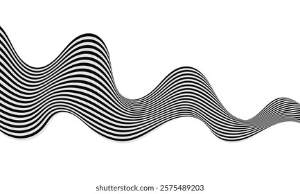 Zigzag black and white wavy line with smooth curve on white background creates visually interesting effect. Geometric element design. Abstract waves