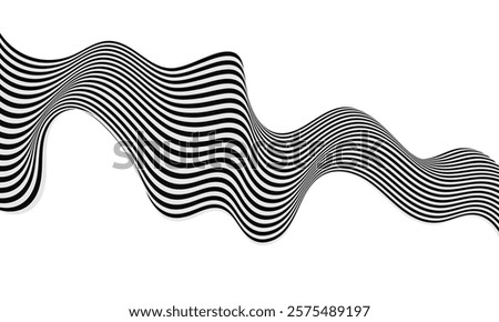 Zigzag black and white wavy line with smooth curve on white background creates visually interesting effect. Geometric element design. Abstract waves