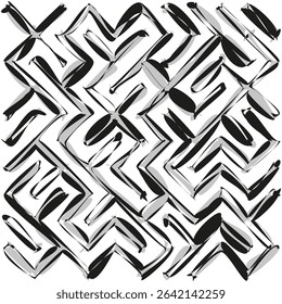 Zigzag block pattern. Black white texture. Abstract shape design. Vector tile element.