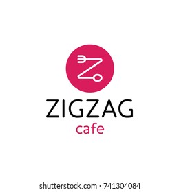 Zigzag Cafe logo design template. Vector letter Z food logotype, sign, symbol. Fork and spoon badge concept. Alphabet type label illustration isolated on background. Flat graphic icon for catering