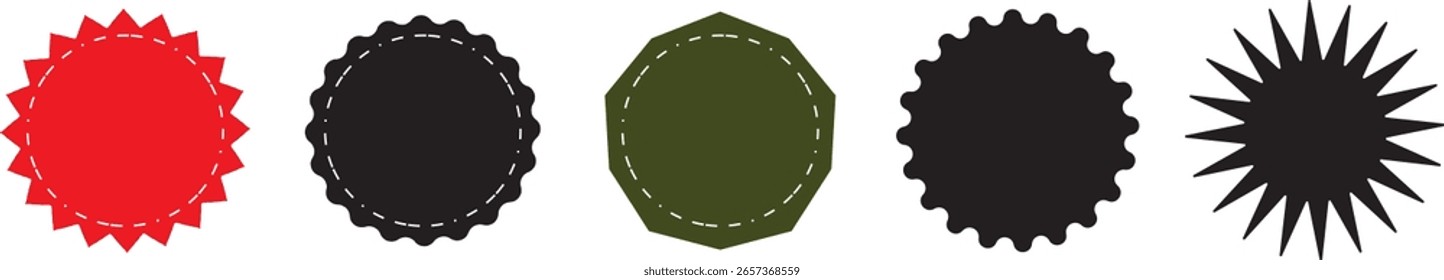 Zig-Zack Kreis schwarze Sammlung Farbsymbol, Verkauf und Rabatt, Kreis-Frame-Vektorzeichen, Undulating runden Rahmen.Runde Zick-Zack-Kreis in Farben Vektor,
