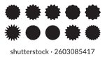 Zig-zag circle collection in black color. Circle with sharp and rounded waves edge. Sale and big set of red zig-zag circle sticker, Sale and discount template sticker. Black sale labels isolated.
