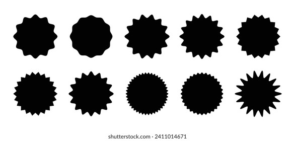 Zig-zag circle collection in black color. Circle with sharp and rounded waves edge. Sale and big set of red zig-zag circle sticker, Sale and discount template sticker. Black sale labels isolated.