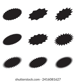 Zig-zag circle collection in black color. Circle with sharp and rounded waves edge. Sale and big set of red zig-zag circle sticker, Sale and discount template sticker. Black sale labels isolated.