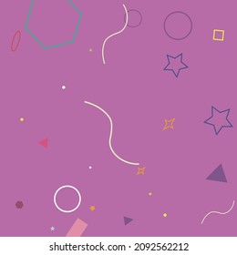Zigzag Circle Pastel Blue Orange Pink Square Hipster Background. Simple Green Violet Oval Red Rectangle Yellow Geometrical Design. Purple Wave Colorful Polygonal Ring Lime Hearts Background.