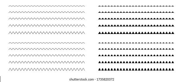 Zigzag classic doodle pattern set. Thin isolated line vector illustration