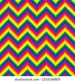 Zigzag colorful pride of month geometric seamless. Abstract design for knitting, print, wrapping, batik, fabric, handicraft vector, illustration square diamonds scarf, carpet, Mosaic on the tile